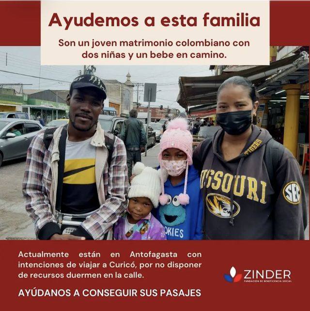 Campaña para que una familia colombiana, que dormía en la calle en Antofagasta, pudiera viajar a Curicó. ¡Lo logramos: la familia llegó a Curicó!